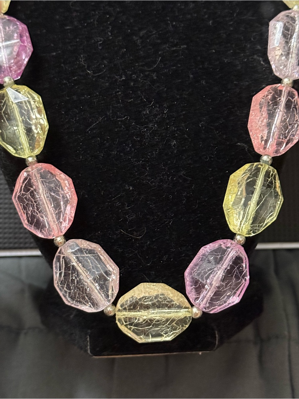Pastel Crackle Bead Necklace - Pink, Yellow, Clear
